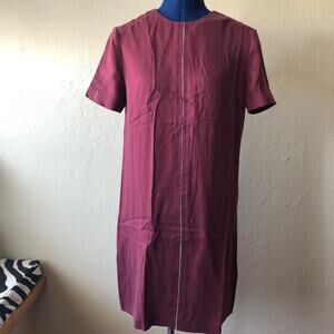 NWOT Equipment Maroon Silk Blend Short Sleeve Shift Dress Size S